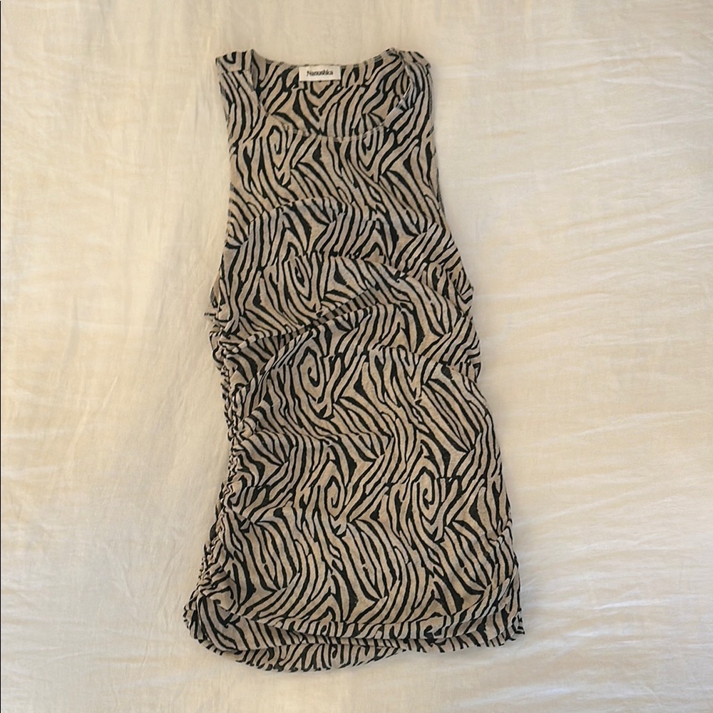 Nanushka Black Cream Ruched Graphic Tank Top